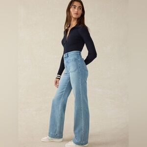 Faherty SZ 30 Stretch Terry High Rise Wide Leg Front Patch Pocket Jeans